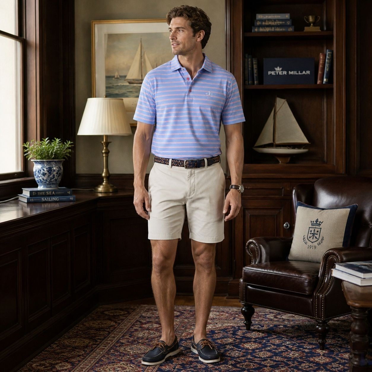 Peter Millar Men's Summer Comfort Polo Shirt Large Striped Blue Pink Stretch